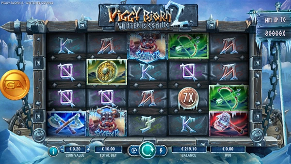 Piggy Bjorn 2 Winter is Coming base game screenshot showing reels and features