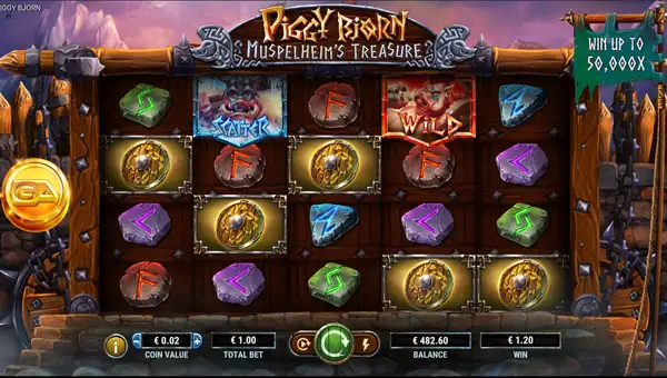 Piggy Bjorn base game screenshot showing reels and features