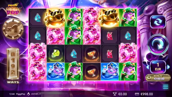 PiggyPop base game screenshot showing reels and features
