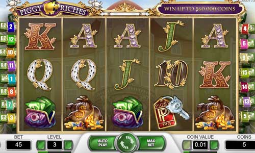 Piggy Riches base game screenshot showing reels and features