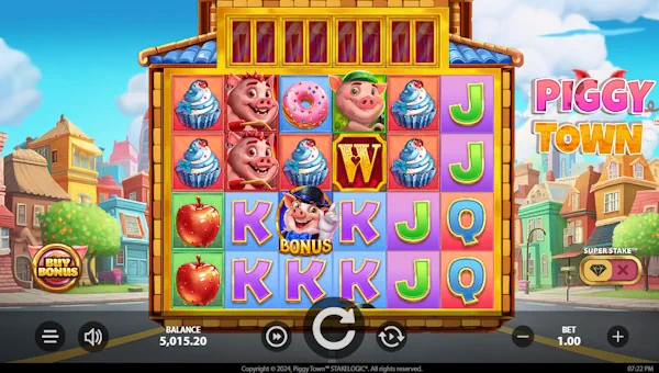 Piggy Town base game screenshot showing reels and features