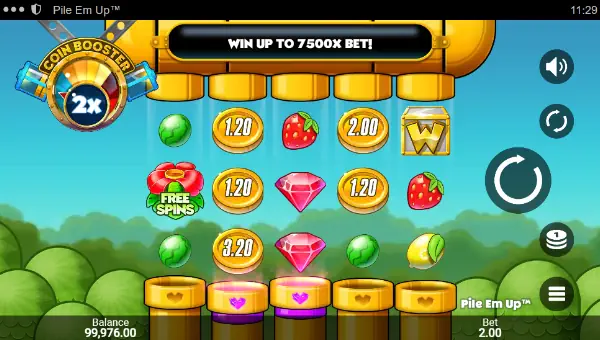 Pile Em Up base game screenshot showing reels and features