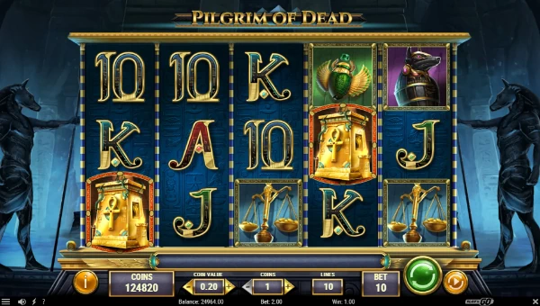 Pilgrim of Dead base game screenshot showing reels and features
