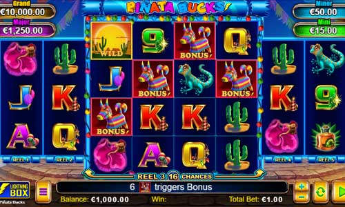 Pinata Bucks base game screenshot showing reels and features