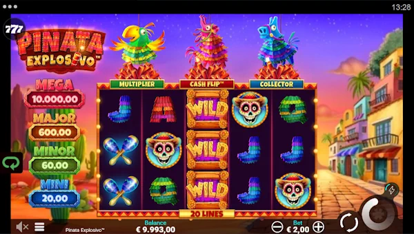 Pinata Explosivo base game screenshot showing reels and features