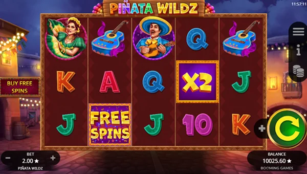 Pinata Wildz base game screenshot showing reels and features