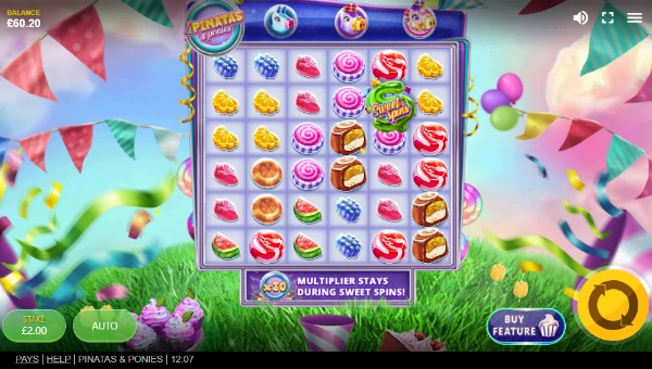 Pinatas and Ponies base game screenshot showing reels and features