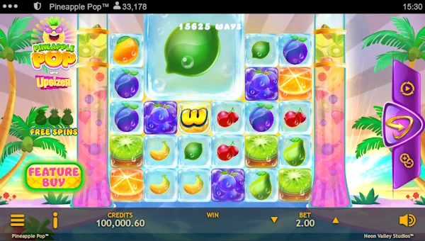 Pineapple Pop base game screenshot showing reels and features