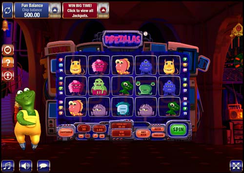 Pipezillas base game screenshot showing reels and features