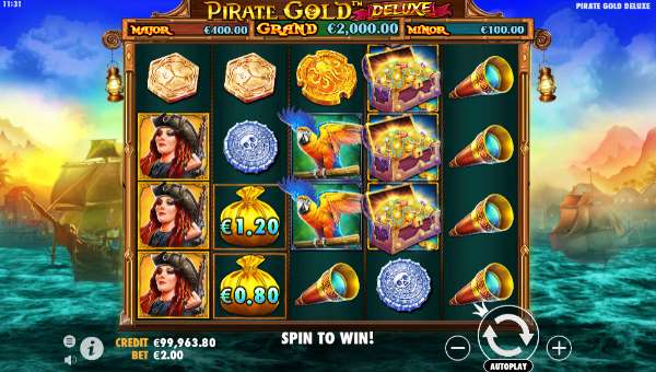 Pirate Gold Deluxe base game screenshot showing reels and features