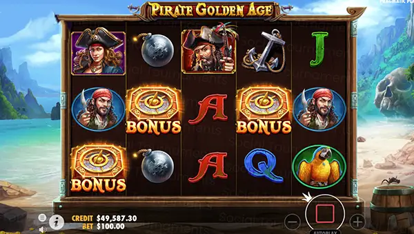 Pirate Golden Age base game screenshot showing reels and features