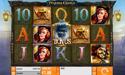 Pirates Charm base game screenshot showing reels and features