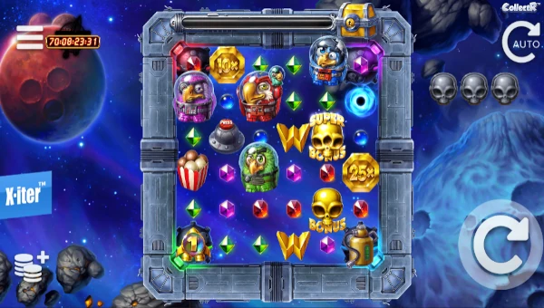 Pirots 4 base game screenshot showing reels and features