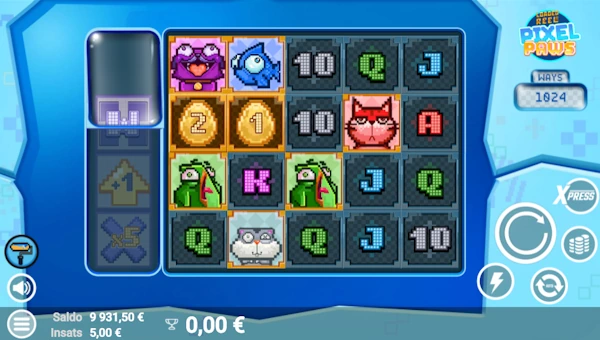 Pixel Paws base game screenshot showing reels and features