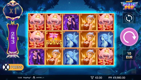 PixiePop base game screenshot showing reels and features
