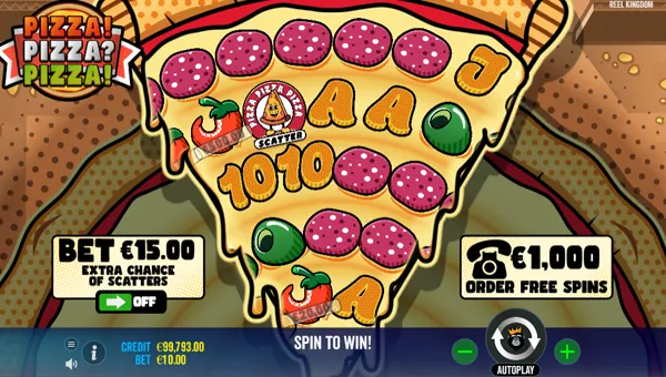 Pizza Pizza Pizza base game screenshot showing reels and features