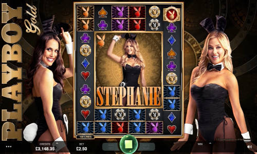 Playboy Gold base game screenshot showing reels and features