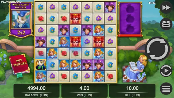 Plunderland base game screenshot showing reels and features