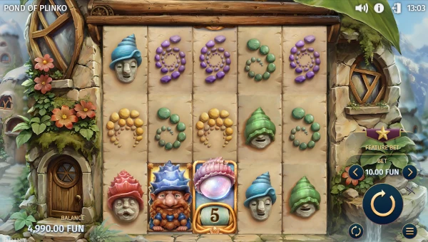 Pond of Plinko base game screenshot showing reels and features
