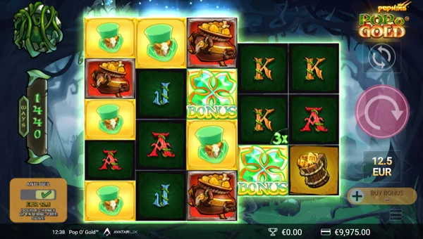 Pop O Gold base game screenshot showing reels and features