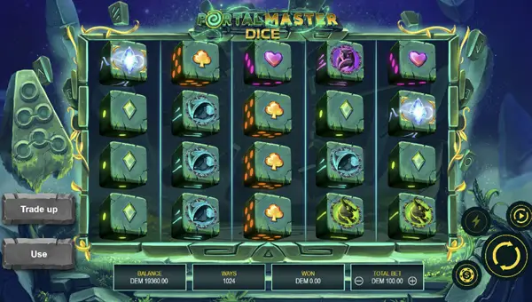 Portal Master Dice base game screenshot showing reels and features