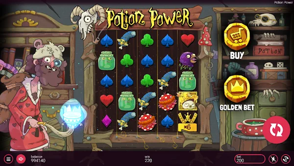 Potion Power base game screenshot showing reels and features