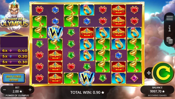 Power of Olympus base game screenshot showing reels and features