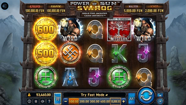 Power of Sun Svarog base game screenshot showing reels and features