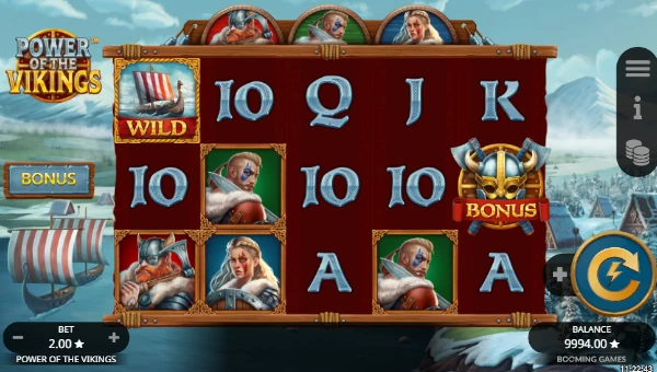 Power of the Vikings base game screenshot showing reels and features