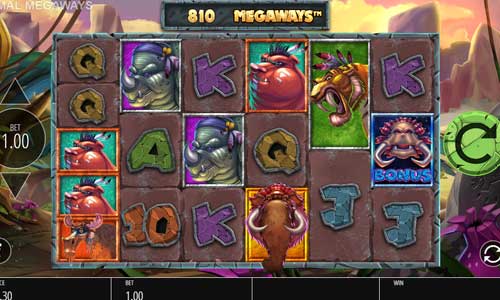Primal Megaways base game screenshot showing reels and features