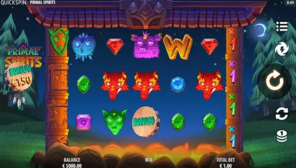 Primal Spirits base game screenshot showing reels and features