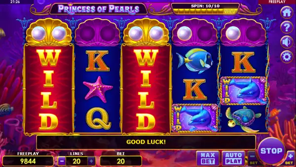 Princess of Pearls base game screenshot showing reels and features