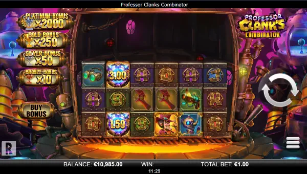 Professor Clanks Combinator base game screenshot showing reels and features