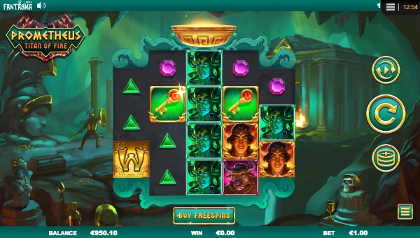 Prometheus Titan of Fire base game screenshot showing reels and features
