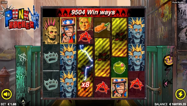 Punk Rocker 2 base game screenshot showing reels and features