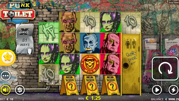 Punk Toilet base game screenshot showing reels and features