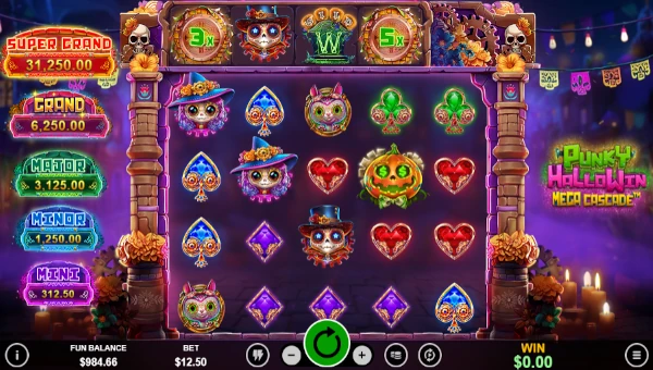 Punky HalloWIN base game screenshot showing reels and features