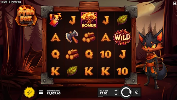 Pyrofox base game screenshot showing reels and features