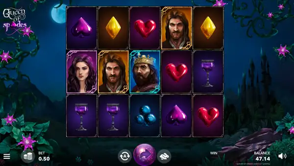 Queen of Spades base game screenshot showing reels and features