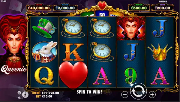 Queenie base game screenshot showing reels and features