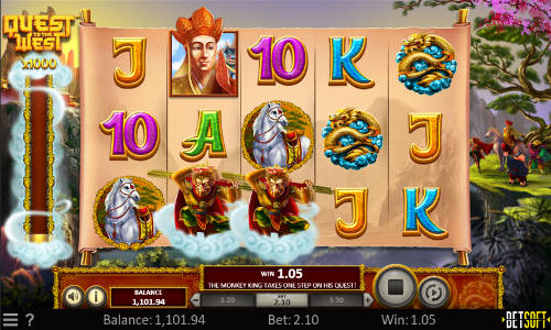 Quest to the West base game screenshot showing reels and features