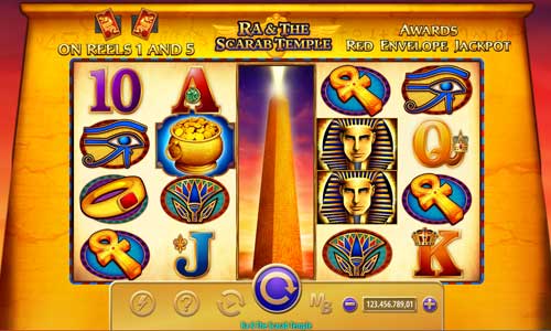 Ra and the Scarab Temple Slot Base Game Ra and the Scarab Temple base game screenshot showing reels and features