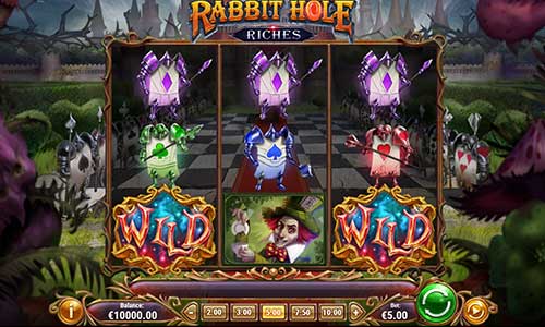 Rabbit Hole Riches base game screenshot showing reels and features