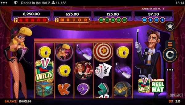 Rabbit in the Hat 2 base game screenshot showing reels and features