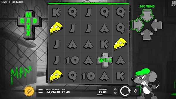 Rad Maxx base game screenshot showing reels and features