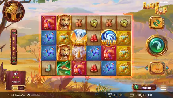 RagingPop base game screenshot showing reels and features