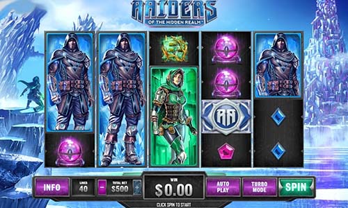 Raiders of the Hidden Realm base game screenshot showing reels and features