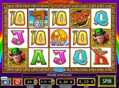 Rainbow Riches base game screenshot showing reels and features