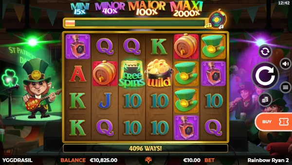 Rainbow Ryan 2 base game screenshot showing reels and features