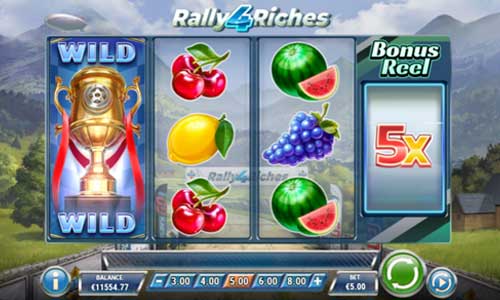 Rally 4 Riches base game screenshot showing reels and features